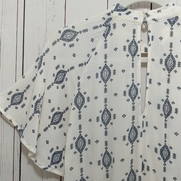 Chloe & Katie Peasant Shirt Cream Navy Cottage Hippie Sheer Boho Prairie Casual - Picture 10 of 14